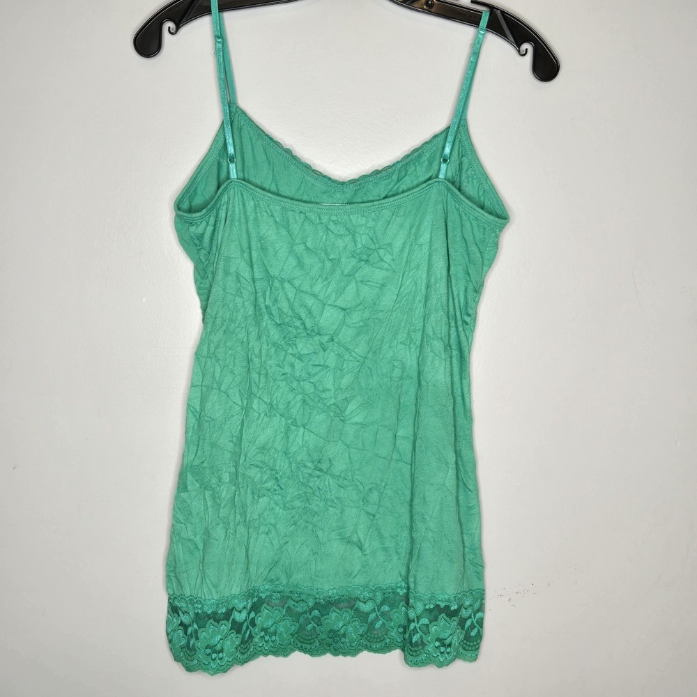Maurices Y2K Style Lace Trim Cami Tank Top Women Medium Green Crinkle  Boho - Picture 4 of 6